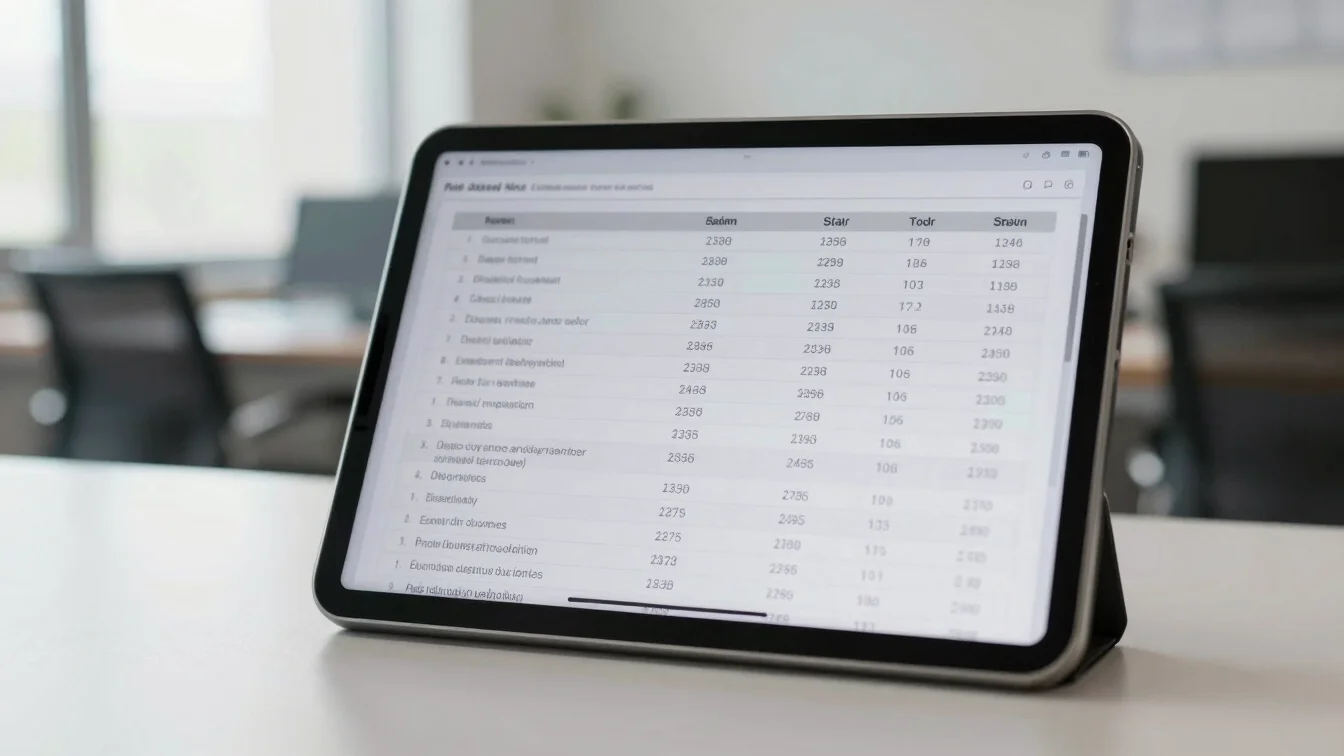 A focused shot of a tablet displaying a clear, itemized price com