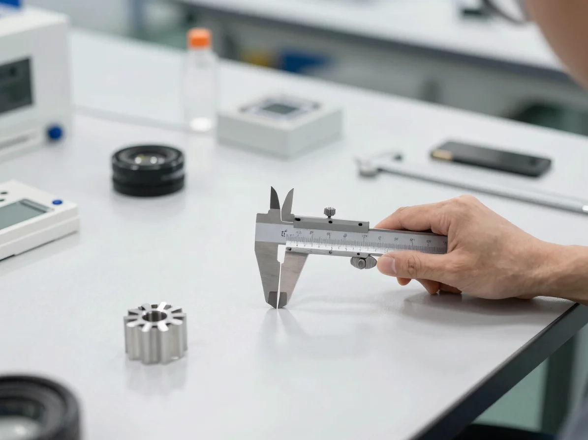Precision quality calipers checking component measurements on a c